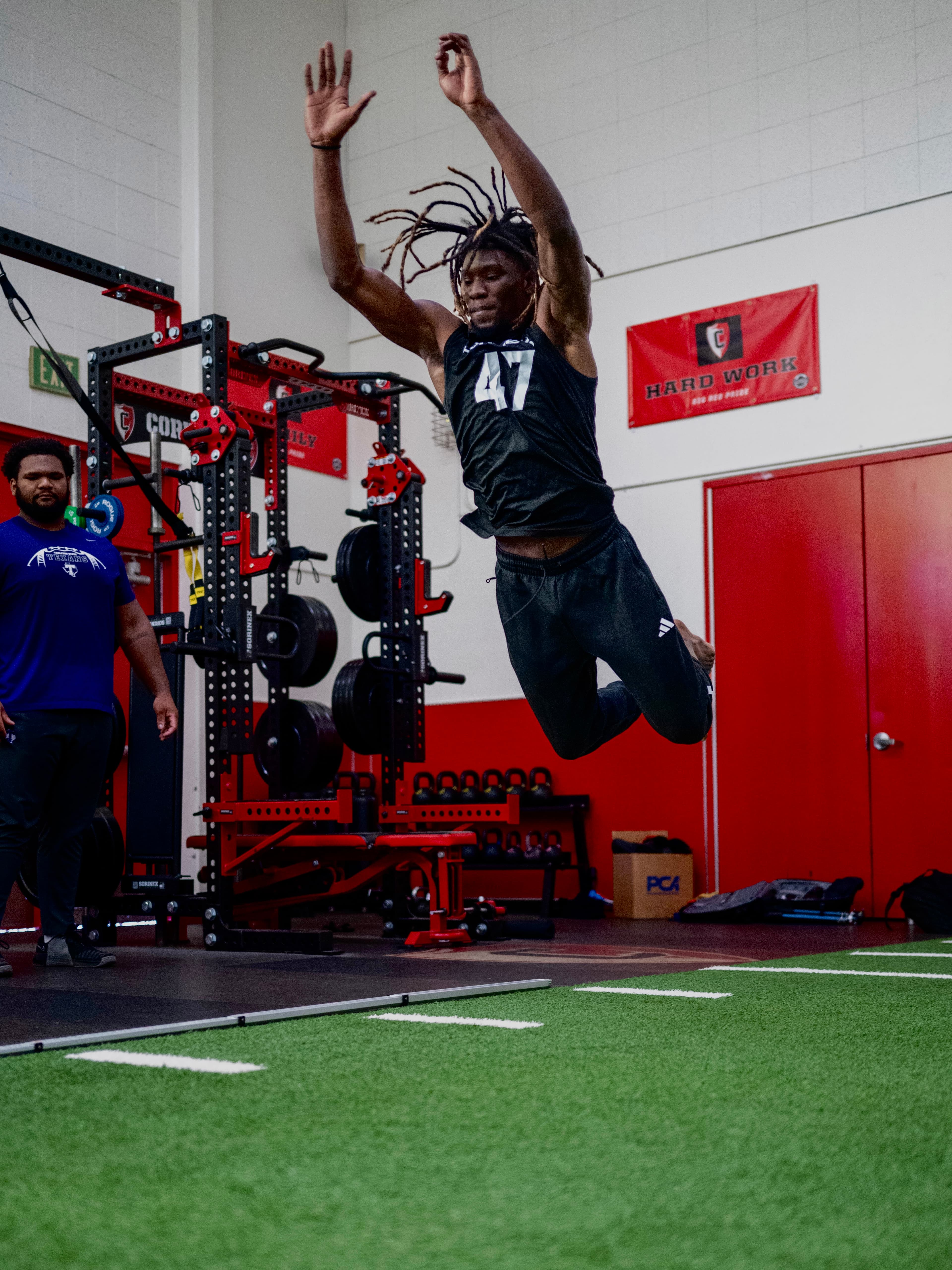 G6 Performance athlete performing explosive jump during football training in Sacramento