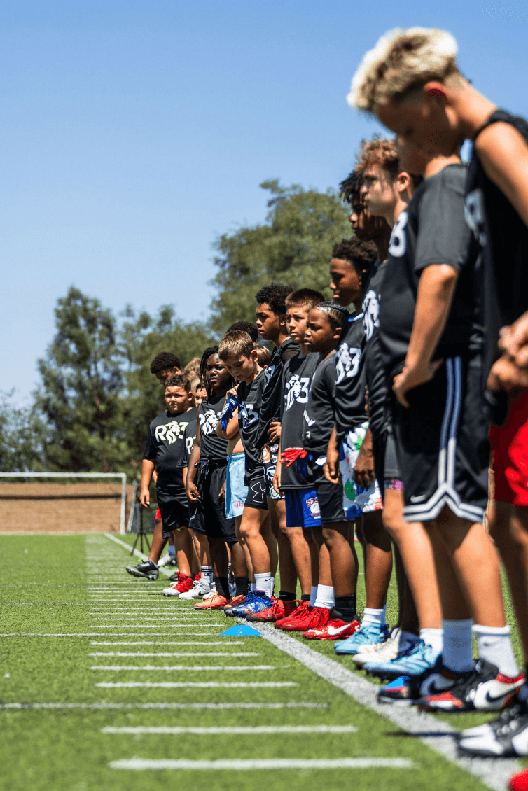 Young athletes lined up for a coached training session at G6 Performance Sacramento